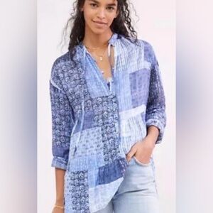 Pilcro Blue Patchwork Button-Down Shirt